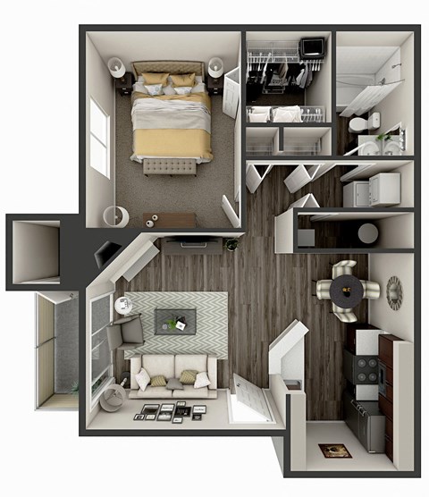 1 bedroom 1 bath floor plan A1 | 706 Sq. Ft. at Deer Crest Apartments, Colorado
